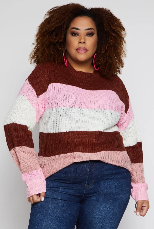 Plus Size Color Block Stripe Sweater
