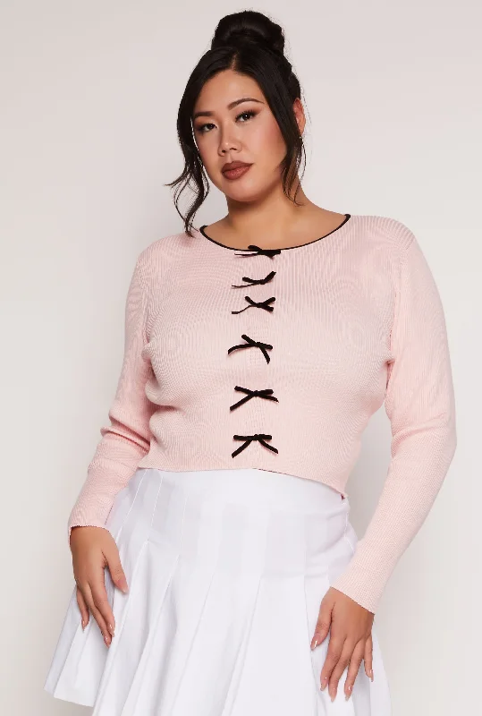 Plus Size Almost Famous Bow Detail Sweater
