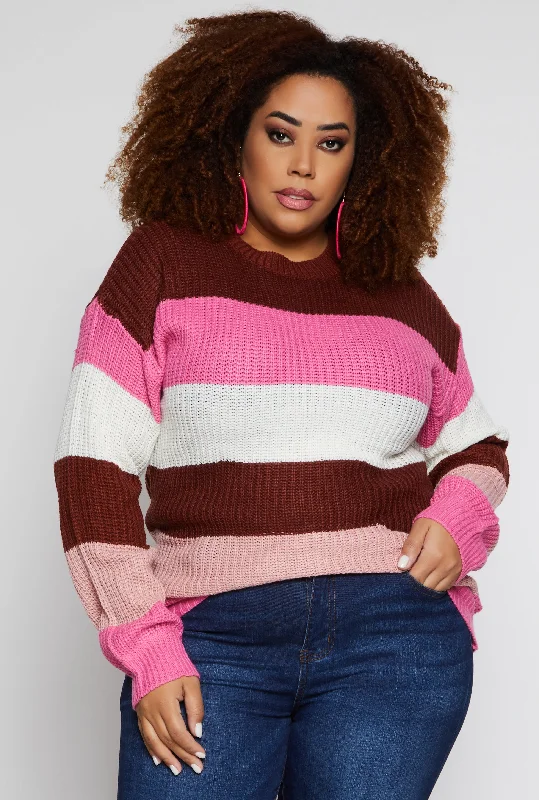 Plus Size Color Block Stripe Sweater