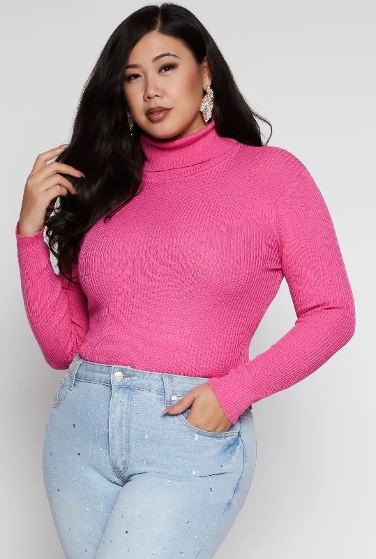 Plus Size Ribbed Knit Turtleneck Sweater