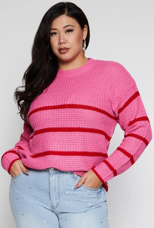 Plus Size Striped Crew Neck Sweater
