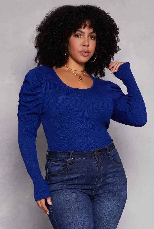Plus Size Ruched Puff Sleeve Sweater