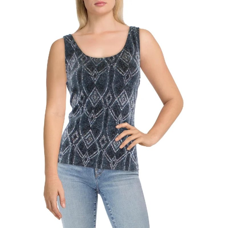 Alex Evenings Womens Metallic Sleeveless Shell