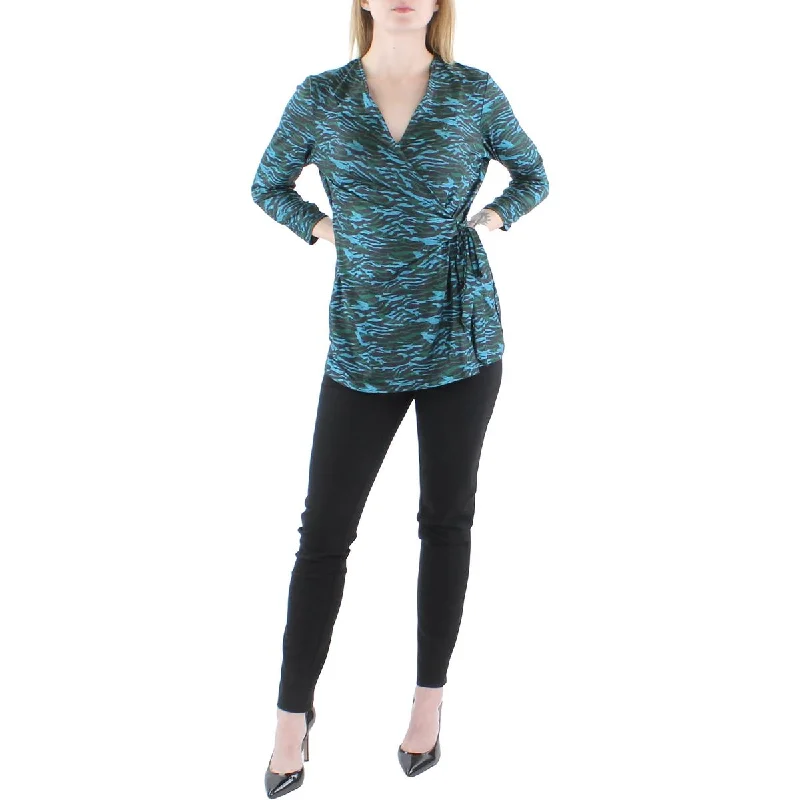 Anne Klein Womens Faux Wrap Tie Waist Wrap Top