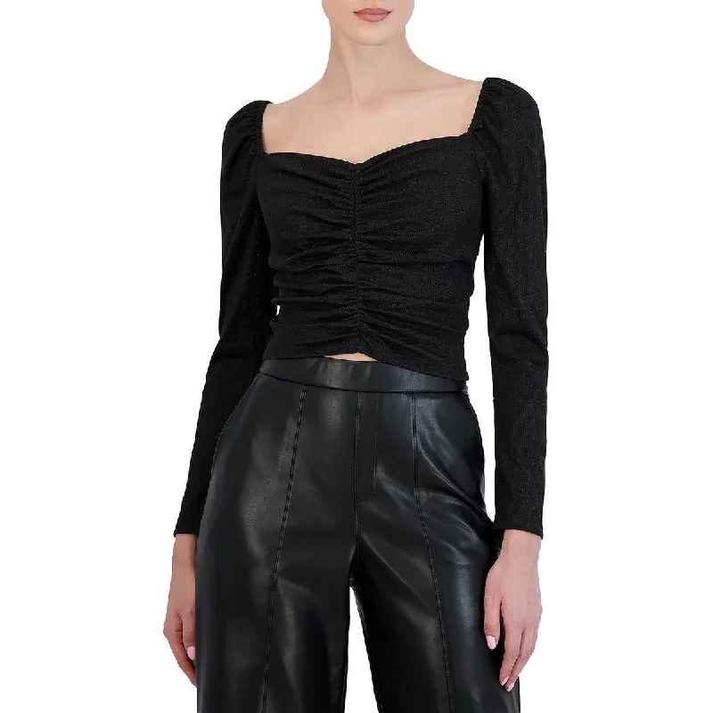 BCBGMAXAZRIA Women's Ruched Sweetheart Top with Puff Sleeves