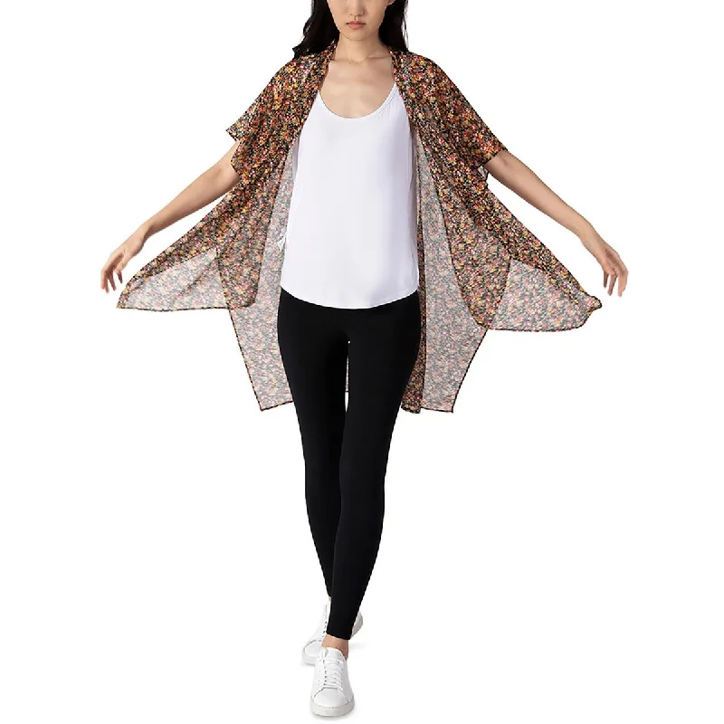 Black Tape_ Womens Floral Print Open Front Kimono