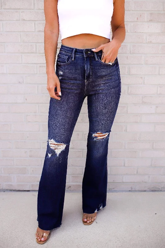 Cassandra High Rise Control Top Distressed Flare Jeans