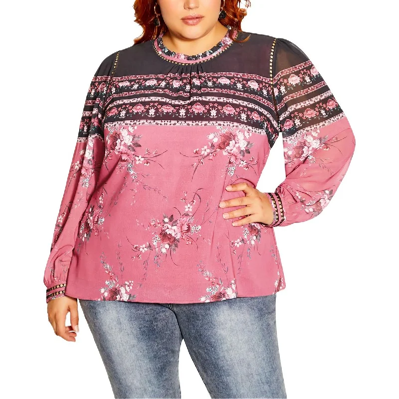 City Chic Womens Adele Colorblock Polyester Blouse
