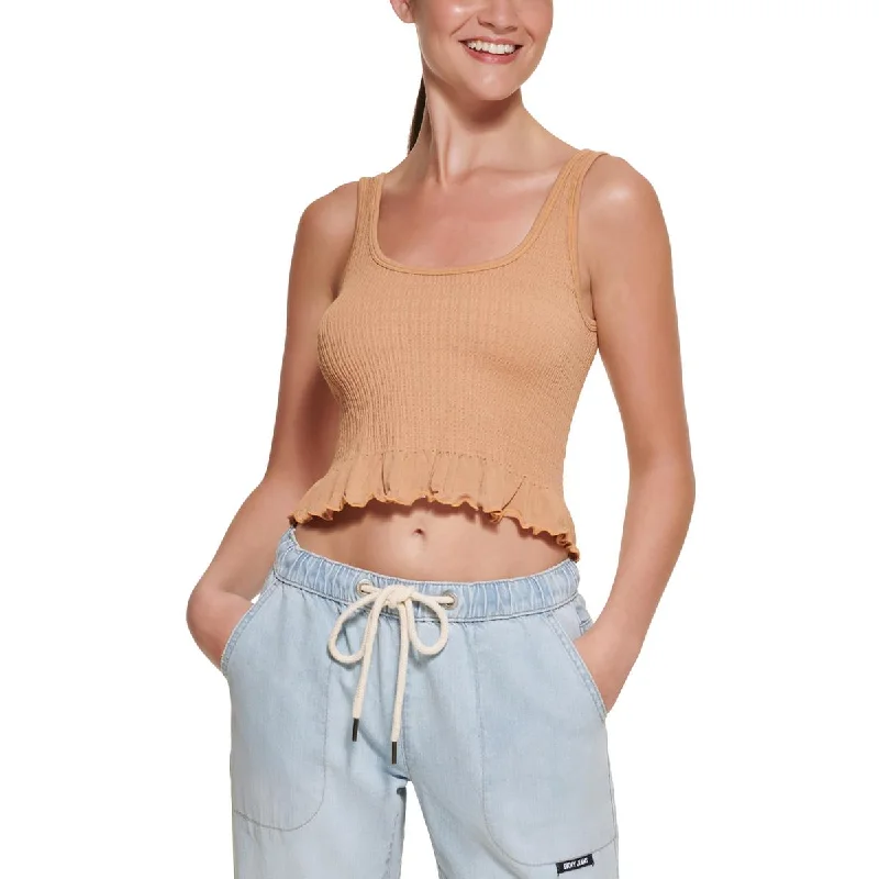 DKNY Jeans Womens Cropped Smocked Tank Top
