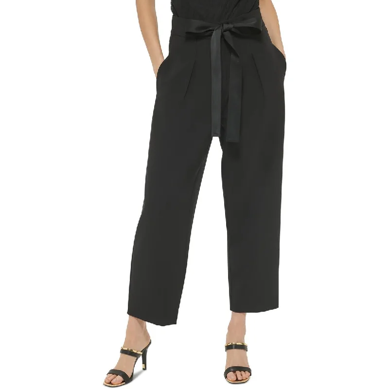 DKNY Womens Belted Twill Dress Pants