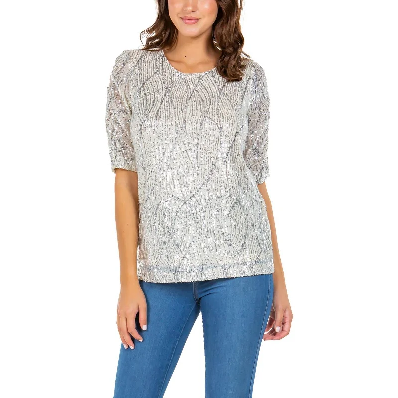 Fever Womens Sequined Lined Blouse
