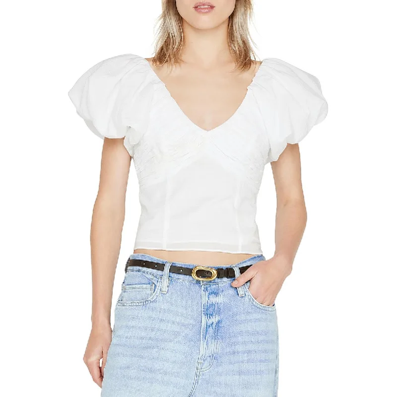 FRAME Womens Shutter Pleat Puff Sleeve Cropped