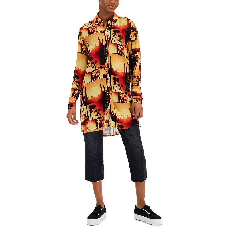 Hugo Womens Printed Button-Down Tunic Top