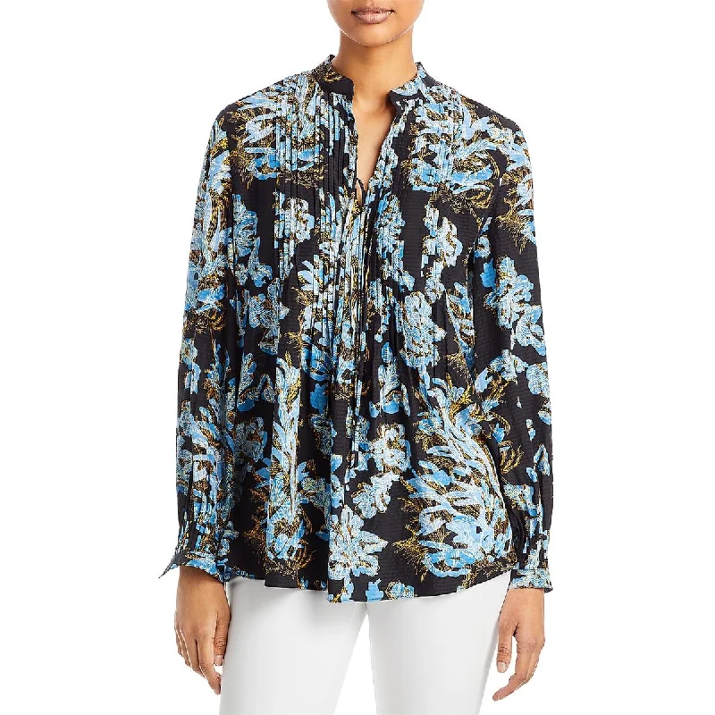Lafayette 148 New York Womens Pintuck Floral Print Blouse