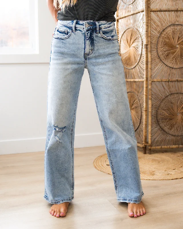Lovervet Claire Acid Wash Control Top Wide Leg Jeans