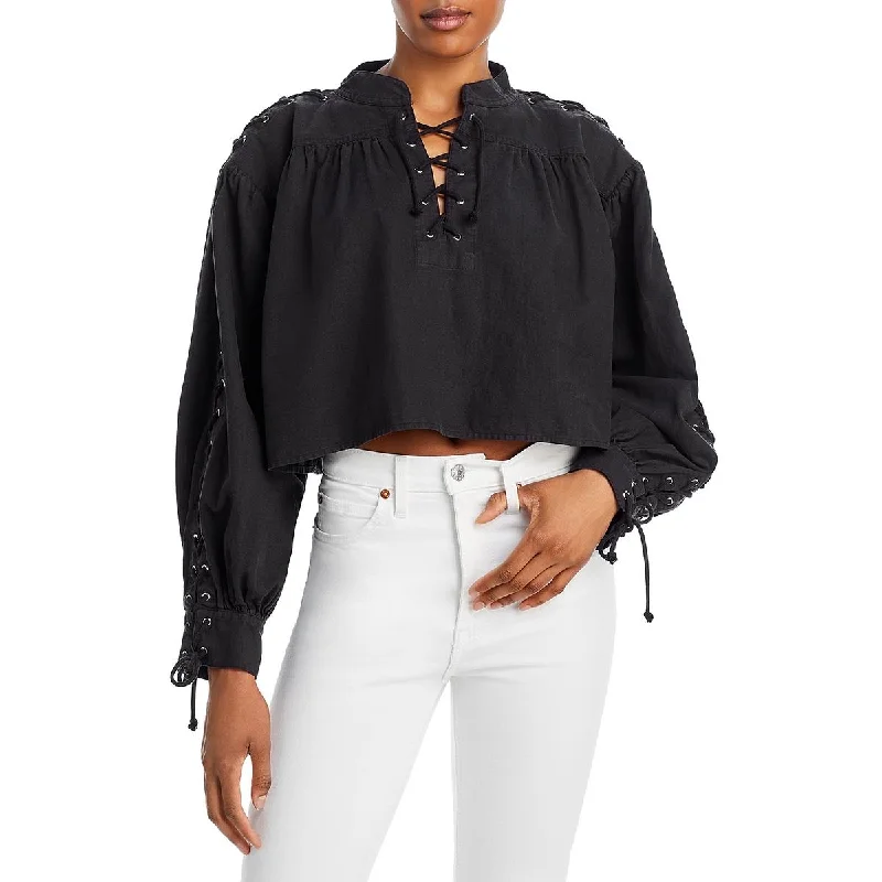 RE/DONE Womens Lace-Up Linen Cropped