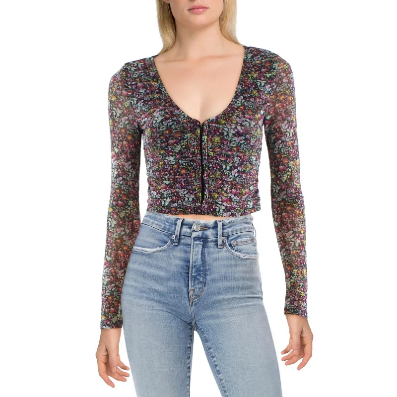Steve Madden Womens Floral Print Hook/Eye Blouse
