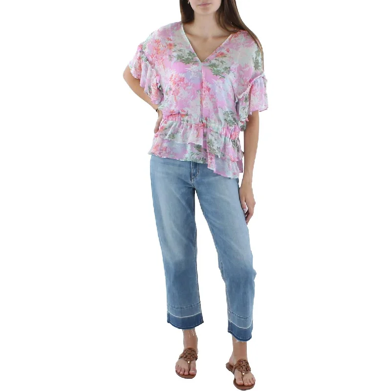 Vince Camuto Womens Peplum Floral Peplum Top