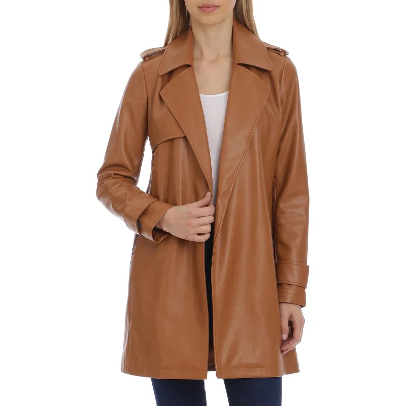 Avec Les Filles Women's Faux Leather Open Front Trench Coat