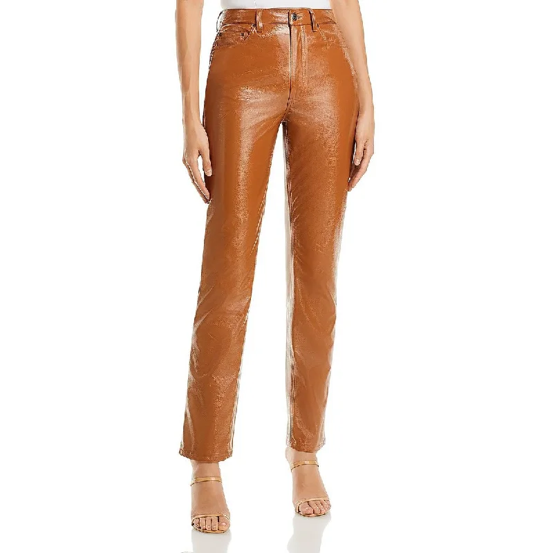 AFRM Womens Heston Faux Leather High Rise Straight Leg Pants