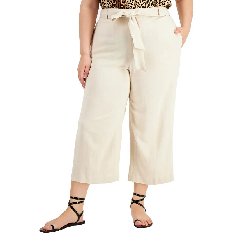 Bar III Womens Linen Blend Relaxed Fit Capri Pants