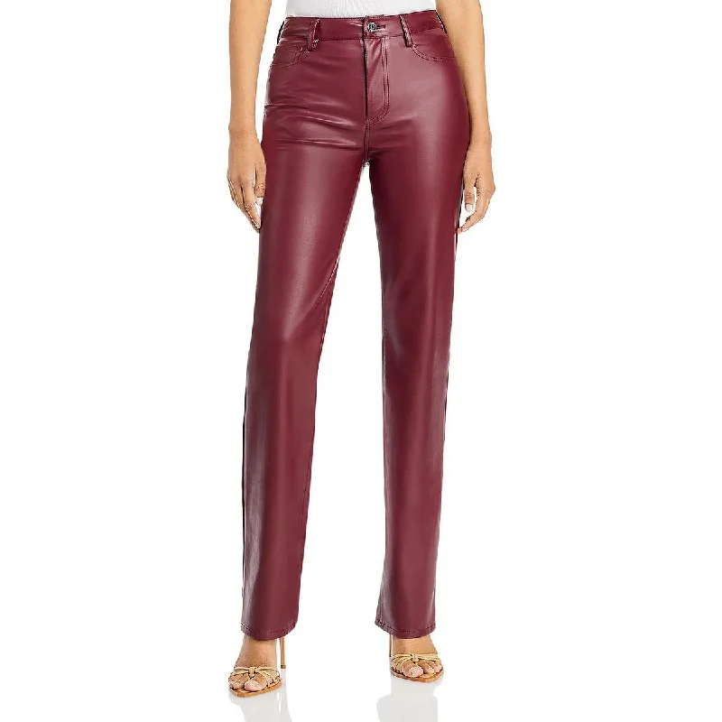 STAUD Womens Chisel Faux Leather High Rise Straight Leg Pants