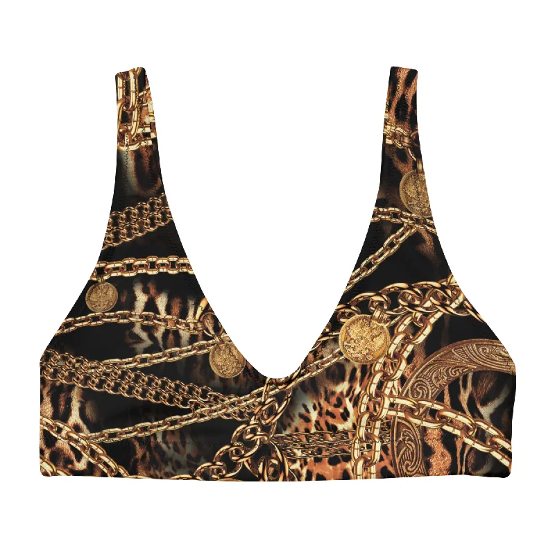 NINA SHARAE SWIMWEAR | RECYCLED PADDED SWIMSUIT BIKINI TOP ONLY | BLACK, GOLD & CHAIN ANIMAL PRINT NINA SHARAE SWIMWEAR | RECYCLED PADDED SWIMSUIT BIKINI TOP ONLY | BLACK, GOLD & CHAIN ANIMAL PRINT