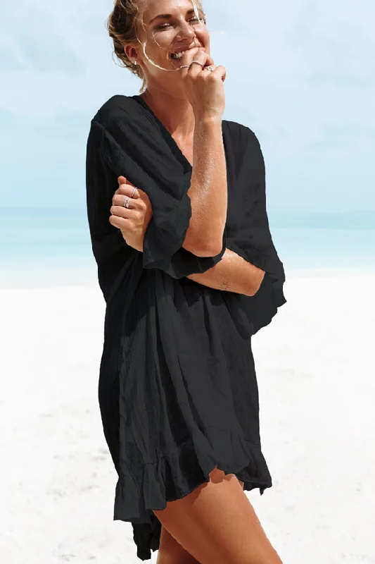 Solid Color Tie Back Swimsuit Cover Up