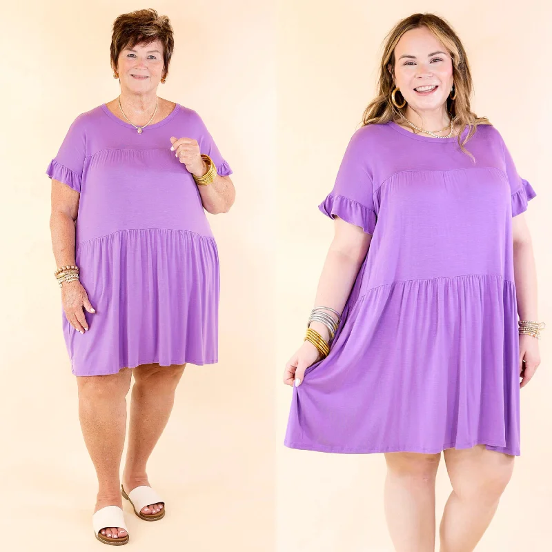 Gorgeous Girly Ruffle Sleeve Tiered Dress in Purple