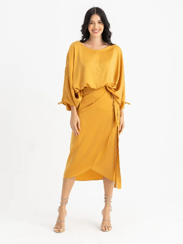 Carolina Satin Wrapped Midi Skirt - Kei Dress