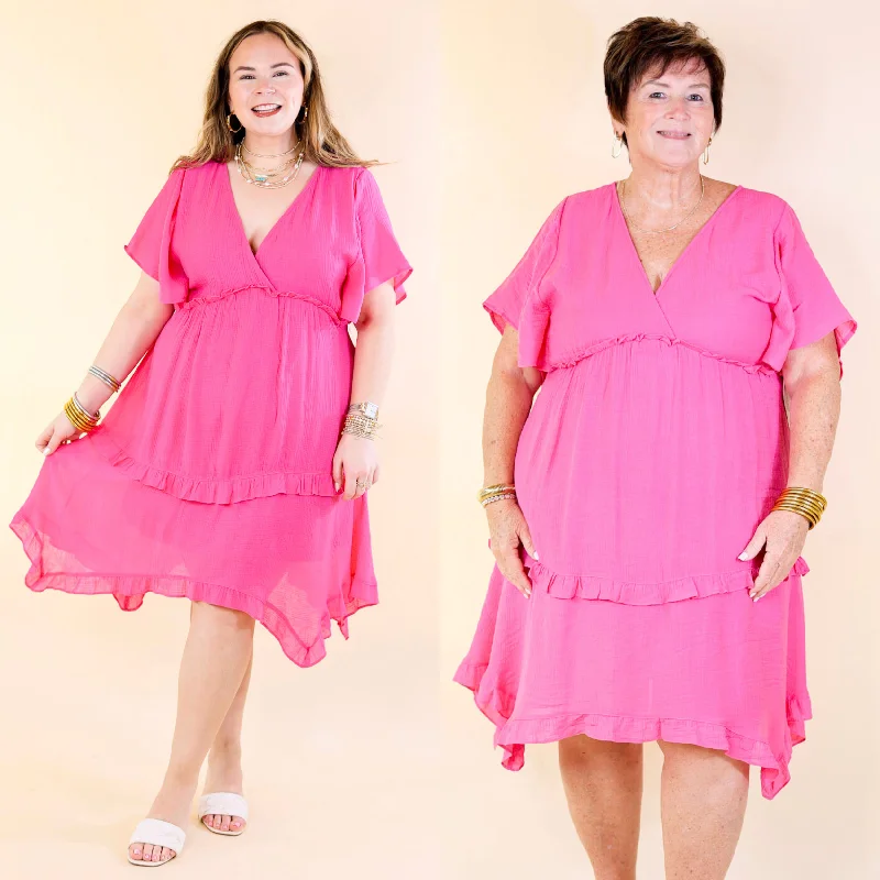 Movie Moment Ruffle Detailed V Neck Dress in Pink